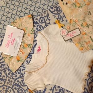 Little Lass Baby 3 PC Cotton Blend White Top Floral Romper/Headband 18M